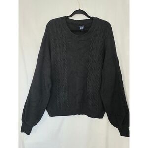 Gap Cable Knit Crew Neck Sweater XL TALL Wool Cotton Blend Black Pullover Chunky